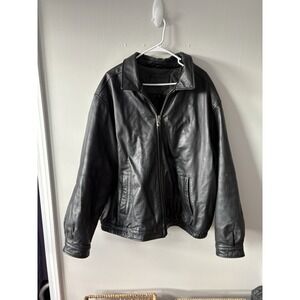 VTG Croft & Barrow Leather Jacket Mens Size 2XL Black Full Zip Motorcycle Bomber